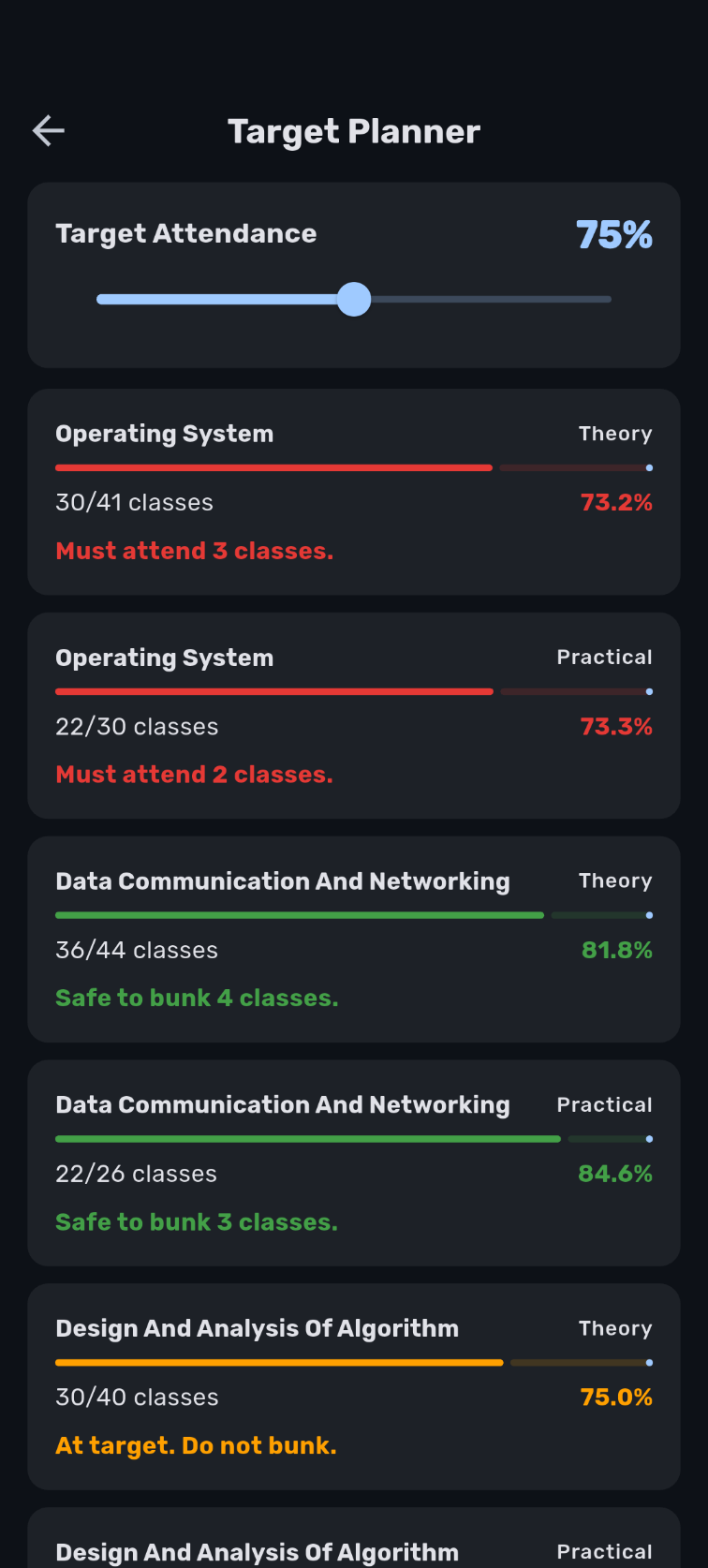 Bunkly target planner screen